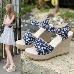 Dress Shoes 2024 Ladies Summer Beach Boho Floral Wedge Sandals Women Ankle Strap Platform Gladiator Woman High Heels Fashion Casua