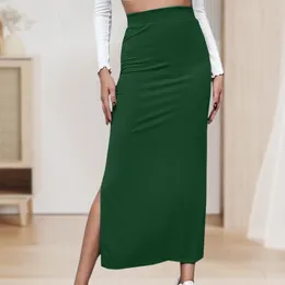 Skirts Side Slit Tunic Midi Skirt Solid Color Women Waisted Long Sexy Style Casual Simple Design Vacation Outfit