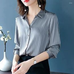 Women's Blouses Women Long Sleeve Blouse Office Lady Shirt Striped Single-breasted Turn Down Collar Loose Tops Button Casual Shirts B211