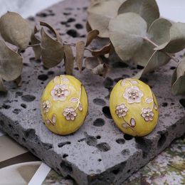 Stud Earrings Yellow Enamel Earring Oval Shape Femme Jewelry Modern Brincos