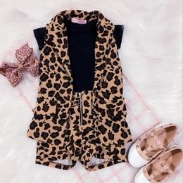 Clothing Sets Emmababy Summer 2024 Toddler Baby Girl 3PCS Clothes Outfit Sleeveless Leopard Shirt Tops T-Shirt Short Pants Set