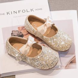 Girls Wedding Shoes Silver Bling Mary Janes Gold Sequined Cloth Princess Shoes Children's Flats Kids Baby Dance Show Party 418A 240124