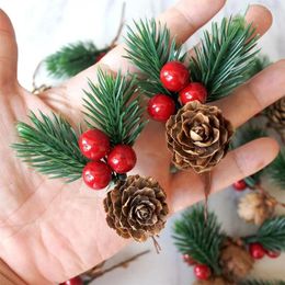 Decorative Flowers 1/5Pcs Artificial Floral Decor Christmas Pine Cone Red Berry DIY Home Xmas Gift Box Ornament