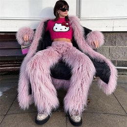 Women's Pants Pink Fur Sexy Pant Y2K Streetwear 2024 Women Winter Fall Clothes Baggy Cargo High Waist Fashion Club Party Pencil Furry