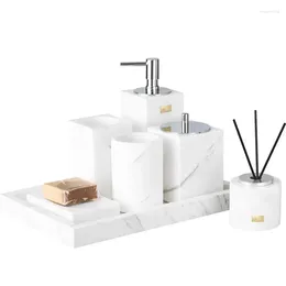 Liquid Soap Dispenser Nordic Bathroom Natural Marble Household Accessories Mouth Cup Toothbrush Holder Container Washing Tools