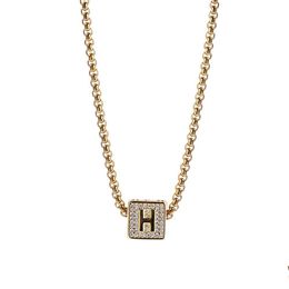 Pendant Necklaces 26 English Alphabet Square Pendant Necklace Mens Hip Hop Necklaces Jewellery Iced Out H Letter Gold Drop Delivery Jewe Dhdlq