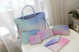 3 color Gradient matching Handbags Designer Evening Bags Women Handbag Shopping bag Wallets Women's Casual Handbags Never Coin Purse 5 pcs Full Set