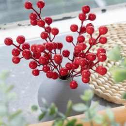 Decorative Flowers 5pcs/Bunch Artificial Berries Branch Fake Plants Bouquet DIY Wreath Supplies Accessories For Christmas Party Home Decor