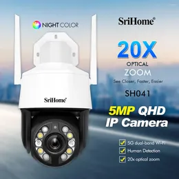 Srihome SH041 5MP UHD 2.4G&5G Dual Band 20X Zoom Outdoor Water-proof WIFI IP Dome Camera Onvif Full Color AI Humanoid Monitor