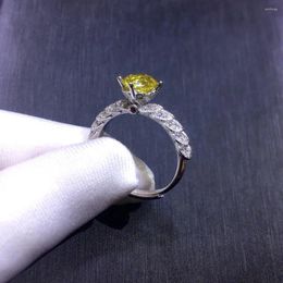 Cluster Rings Silver 925 Diamond Test Past Brilliant Cut 1 Ct 6.5 6.5mm South Africa D Colour Yellow Moissanite Ring Classic Gemstone