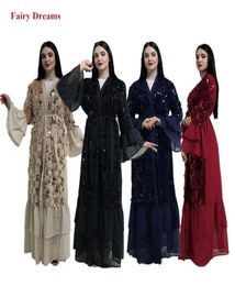 Ethnic Clothing Open Abaya Kimono Women Muslim Dress Dubai Caftan Femme Turkey Turkish Islamic Bangladesh Kaftan Sequins Cardigan1948821