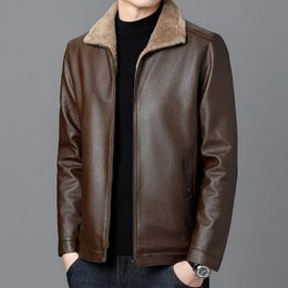 Mens Autumn and Winter Casual Fashion Warm Comfortable Leather Jacket Coat 240130