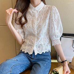 Women's Blouses Sweet Women Tops Summer Korean Fashion Hollow Out Crochet Blouse Casual Short Sleeve Shirt Blusa Feminina