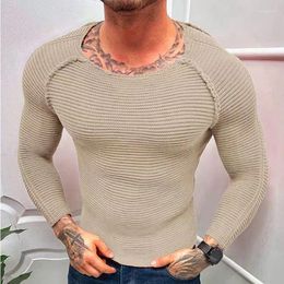 Men's Sweaters Pit Knitting Patchwork Men O Neck Sweater Casual Slim Streetwear Long Sleeve Pullovers Tops Male Solid Thin Jumpers 2024