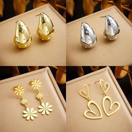 Hoop Earrings DIEYURO 316L Stainless Steel Water Drops Flower Heart For Women Fashion Waterproof Ear Drop Jewelry Birthday Gifts