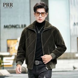 Leather and Fur Integrated Mens Haining Sheep Wool Jacket Winter Lamb with Collar Shoulder Down Coat for Men 06Q4