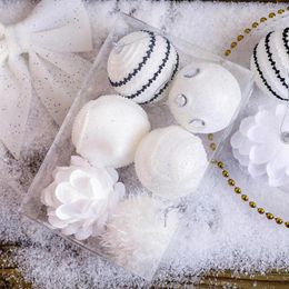 Party Decoration 6pcs 8cm Christmas Theme White Petal Xmas Tree Atmosphere DIY Flower Ball Year Home Supplies Navidad 2024