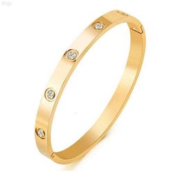 18 k Gold Plated Bangle Bracelet Cz Stone Hinged Stainless Steel with Crystal