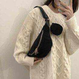 Waist Bags Niche Design Striped Velvet Chest Bag for Men's Autumn Winter New Fashion Women's Bag Versatile Waist Bag Casual One Shoulder Crossbody Bag