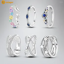 Cluster Rings Volayer 925 Sterling Silver Horse Eye Colorful Star Trail Flower Original Women Engagement