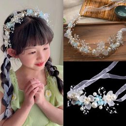 Hair Accessories Bohemian Girls Bridal Pearl Headdress Flower Wreath Bride Garland Head Hoop Headbands Jewelry Children Gifts