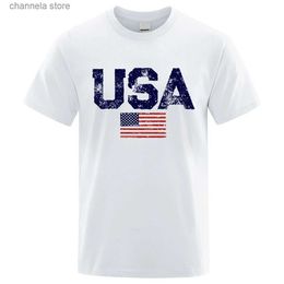 Men's T-Shirts Vintage Usa Flag Street Print Male T Shirts High Quality New Tshirt Summer Casual Cotton Tops Hip Hop Breathable Tee Clothes T240202