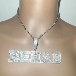 Custom Name Necklaces Iced Out Bageutte Cubic Zirconia Personalized Word Necklace Hip Hop Jewelry for Christmas Gift 240125