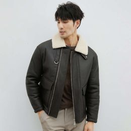 Original Ecological Fur Integrated Mens Leather Jacket Sheepskin Motorcycle Winter Designer Wool NI63