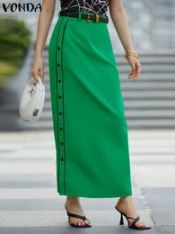 Plus Size VONDA Elegant Women Maxi Skirts Fashion Casual Skirts Autumn High Waist Long Skirt Loose Bottons Streetwear Pantalon 240131