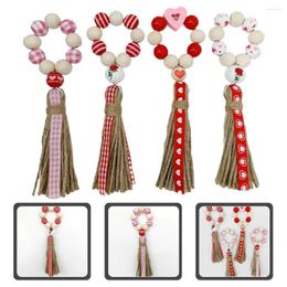 Table Cloth Wooden Bead Napkin Rings With Tassels Holders Serviette Buckles Valentine Day Wedding Party Decoration