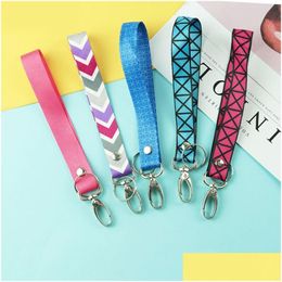 Wristlet Keychain Short Strap Lanyard For Keys Sublimation Printing Polyester Ribbon Wrist Key Holder Women Men Drop Delivery Dh179