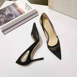 Sandals Spring and Summer Pointed Shallow Mouth Suede Lace Single Shoes Thin High Heels Banquet Dress Small Size Womens3G1Xc531