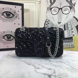 2021 Women Designer Shoulder Bags Embroidery Silver Chain Bags Classic Letter Lady Handbag Top Quality Sequins Crossbody Bag Purse179b