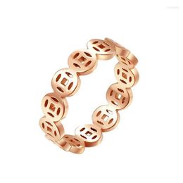 Wedding Rings Chinese Ancient Coins Ring For Women Money Wealth Good Fortune Titanium Steel Accessories Rose Gold Jewelry Lucky Gi281y