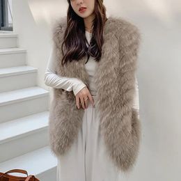 Autumn Winter Fur Vest Women Thicken Warm Plush Sleeveless Jackets Female Mid Long Waistcoat Woman clothing outwear 240123