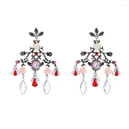 Dangle Earrings Ethnic Multicolor Crystal Flower Tassel For Women Vintage Charm Acrylic Fashion Jewelry Accessories Wholesale