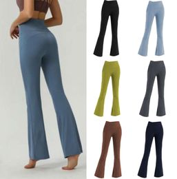 Align LU-07 Women Yoga Pants Solid Color Nude Sports Shaping Waist Tight Flared Fitness Loose Jogging Sportswear Womens Nine Point Pant High Quality 333