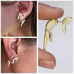 Stud Earrings Cute Funny Lizard 3D Creative For Men Women Party