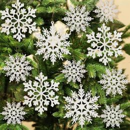 Christmas Decorations White Snowflake Ornaments Plastic Glitter Snow Flakes For Winter Tree Craft Snowflakes