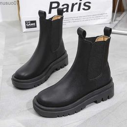 Boots Autumn Winter Chelsea Boots Womens 2023 Fashion New Round Toe Ankle Boots Womens Short Boots Thick Soled Flat Bottom Shoes