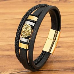 Charm Bracelets XQNI 3 Colours Men Leather Bracelet Stainless Steel Lion Bead Fashion Punk Multi-Layer For Male Jewellery Gift