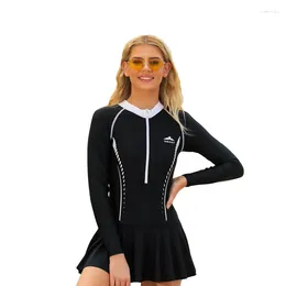 Women's Swimwear Sbart Women Beach Dress Rash Guard Wetsuits One Piece Long Sleeve Stylish Female Swimsuits Surfing Sailing Suits