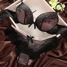 Bras Sets 2024 Black Bra Set Lingerie Push Up Brassiere Lace Underwear Sexy High-Waist Panties For Women