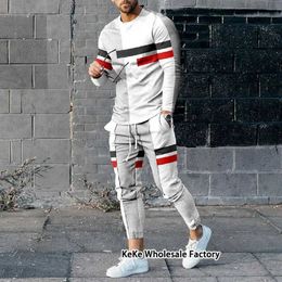 Men's Tracksuits 2023 Summer Mens Athletic suit striped jogging suit oversized mens clothing long sleeved T-shirt 2 new fashionable and cool sets J240202