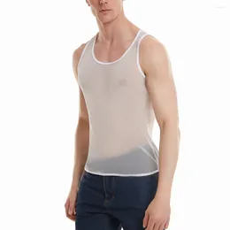 Men's Tank Tops Casual Mesh Transparent Shine Vest T-shirts Fitness Shirt Undershirt Muscle Sleeveless Tanks Man Clothing