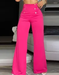 Women's Pants Summer Women Button Decor High Waist Wide Leg Elegant Loose Trousers Korean Fashion Streetwear