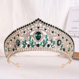 Hair Clips Baroque Luxury Forest Crystal Bridal Crowns Princess Queen Green Rhinestone Tiaras Crown Headdress Diadem Wedding Accessory