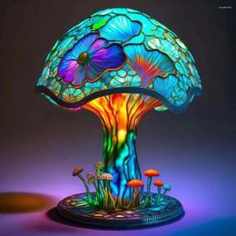 Table Lamps Creative Stained Glass Mushroom Lamp Vintage Animal Plant Series Shaped Resin Bedroom Decora Household Atmosphere Light