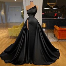 Luxury Black Prom Birthday Dress 2024 Strapless Black Diamond Crystal Satin Beading Mermaid Pageant Evening Formal Gowns Robe De Soiree