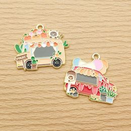 Charms 10pcs House Car Charm For Jewellery Making Enamel Necklace Pendant Bracelet Earring Diy Supplies Craft Accessories Gold Plated